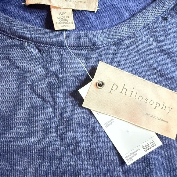 Philosophy Republic Clothing Blue Button Sleeve Sweater NWT Size S/P MSRP $68 - Picture 3 of 3